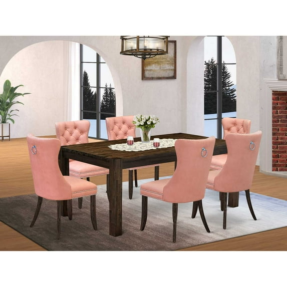 East West Furniture 7 Piece Dining Set Contains a Rectangle Rustic Wood Table