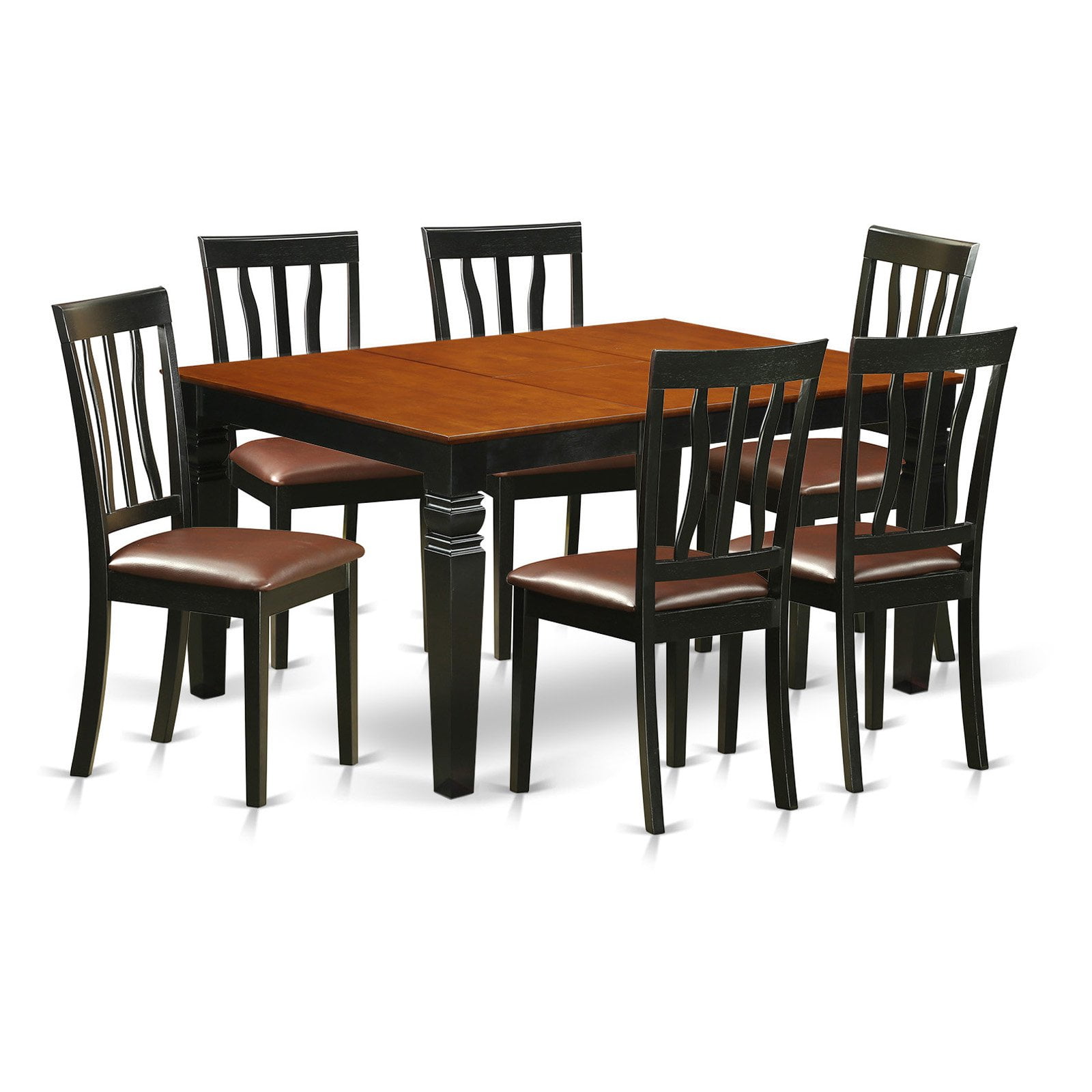 7-Piece Dining Set With Oval Table & 6 Faux Leather Chairs – Black & Cherry Finish