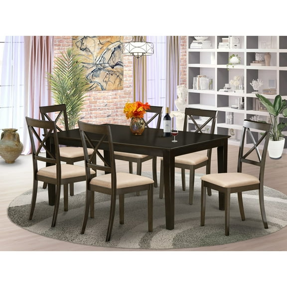 East West Furniture  7 Piece Dining Set- a Rectangle Dining Room Table and 6 Kitchen Chairs, Cappuccino (Seat Options) HEBO7-CAP-C