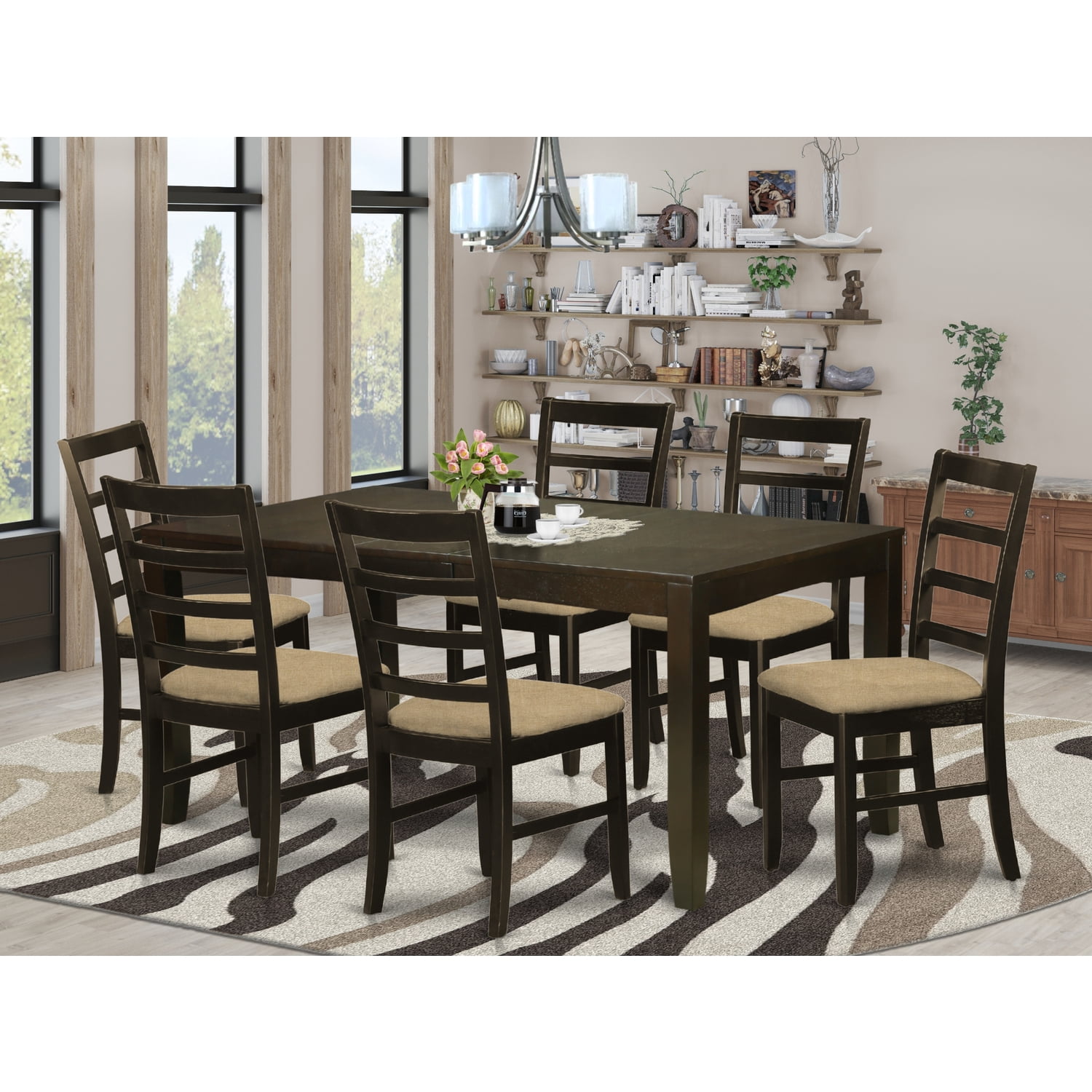 East West Furniture 7 Piece Dining Set a Rectangle Dining Table and 6