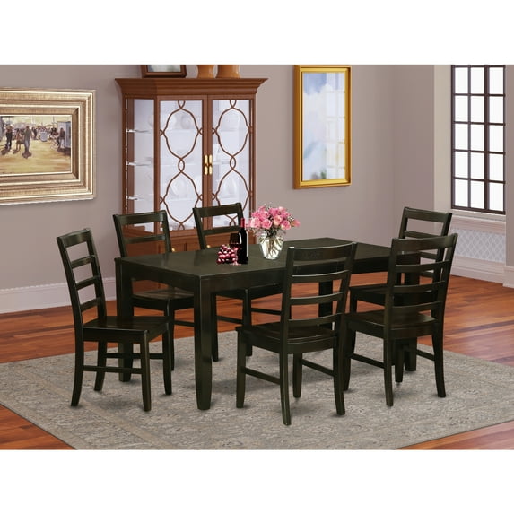 East West Furniture 7 Piece Dining Set- a Rectangle Dining Table and 6 Kitchen Chairs, Cappuccino (Seat Options) LYPF7-CAP-W