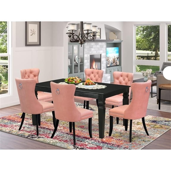 East West Furniture 7-Piece Dining Set in Black/Beige Red