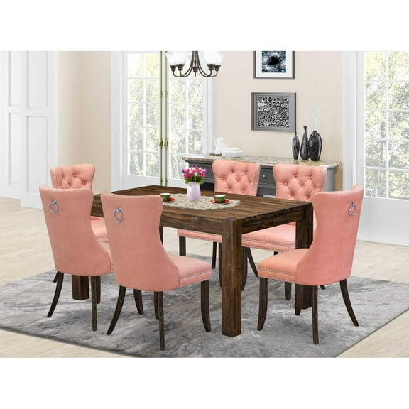 East West Furniture 7 Piece Dining Table Set Contains a Rectangle Rustic Wood Kitchen Table