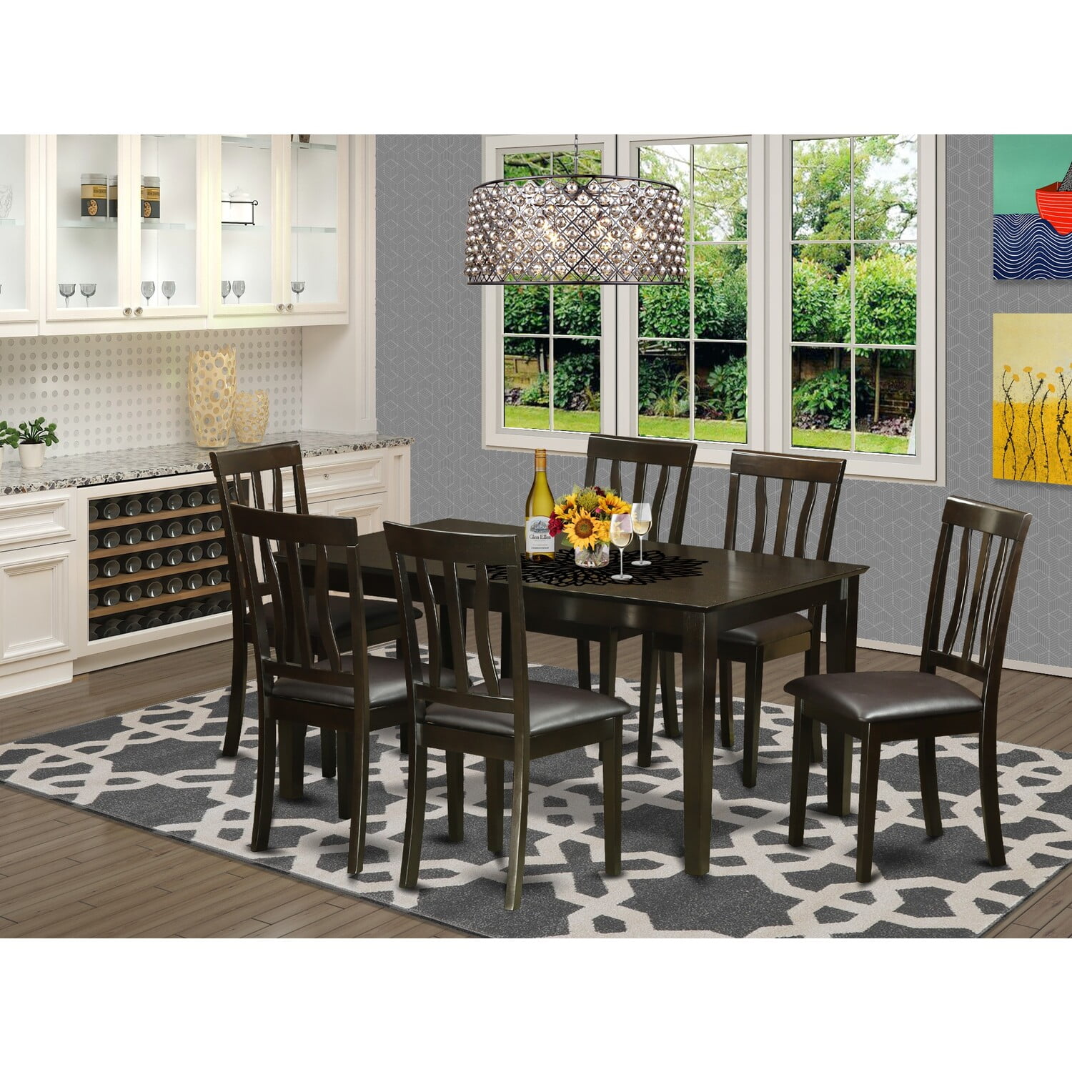 East West Furniture 7 Piece Dining Table Set For 6Dining Room Table and 6 Dining Chairs