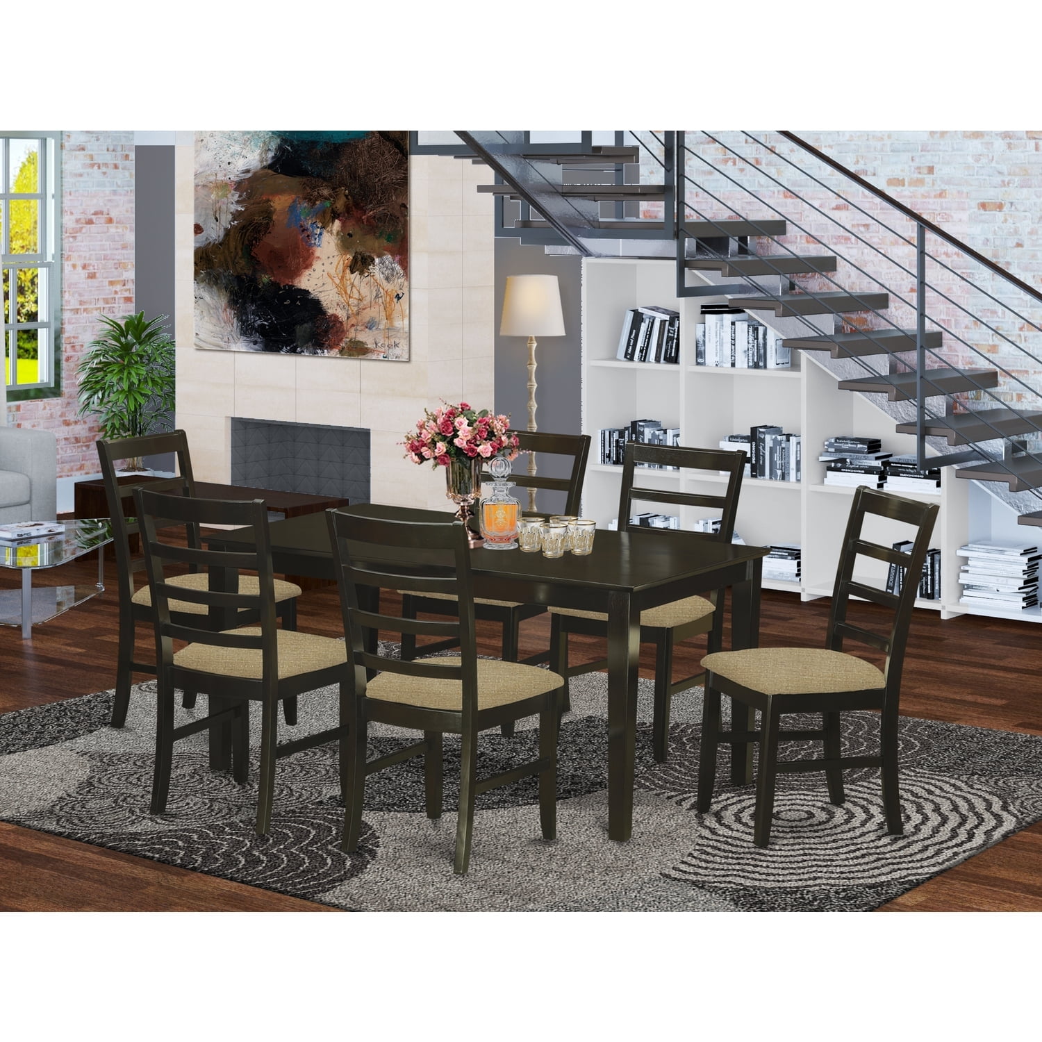 East West Furniture 7 Piece Dining Table Set For 6 Table and 6 Chairs For Dining Room Walmart Business Supplies