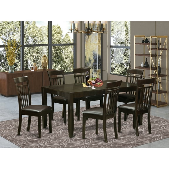 East West Furniture 7 Piece Dining Table Set-Table With Leaf and 6 Dining Room Chairs
