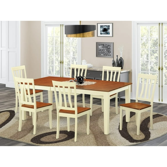 East West Furniture 7 Piece Dining Table Set- a Dinner Table with Butterfly Leaf and 6 Dining Room Chairs, Buttermilk & Cherry