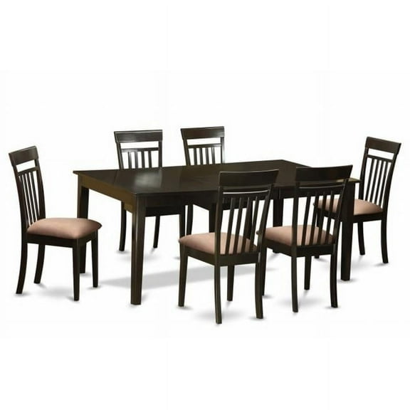 East West Furniture 7 Piece Formal Dining Room Set-Dinette Table Featuring Leaf and 6 Dining Room Chairs - Cappuccino