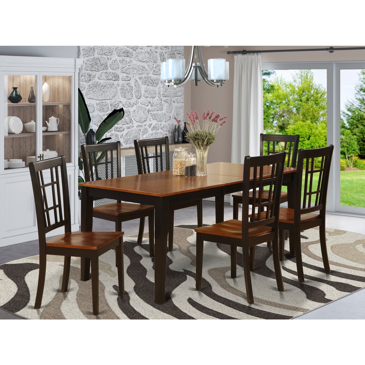East West Furniture NICO7-BLK-W 7 Piece Formal Dining Room Set-Dining ...