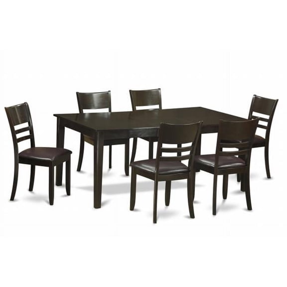 East West Furniture 7 Piece Formal Dining Room Set-Kitchen Table Having Leaf and 6 Dining Room Chairs - Cappuccino