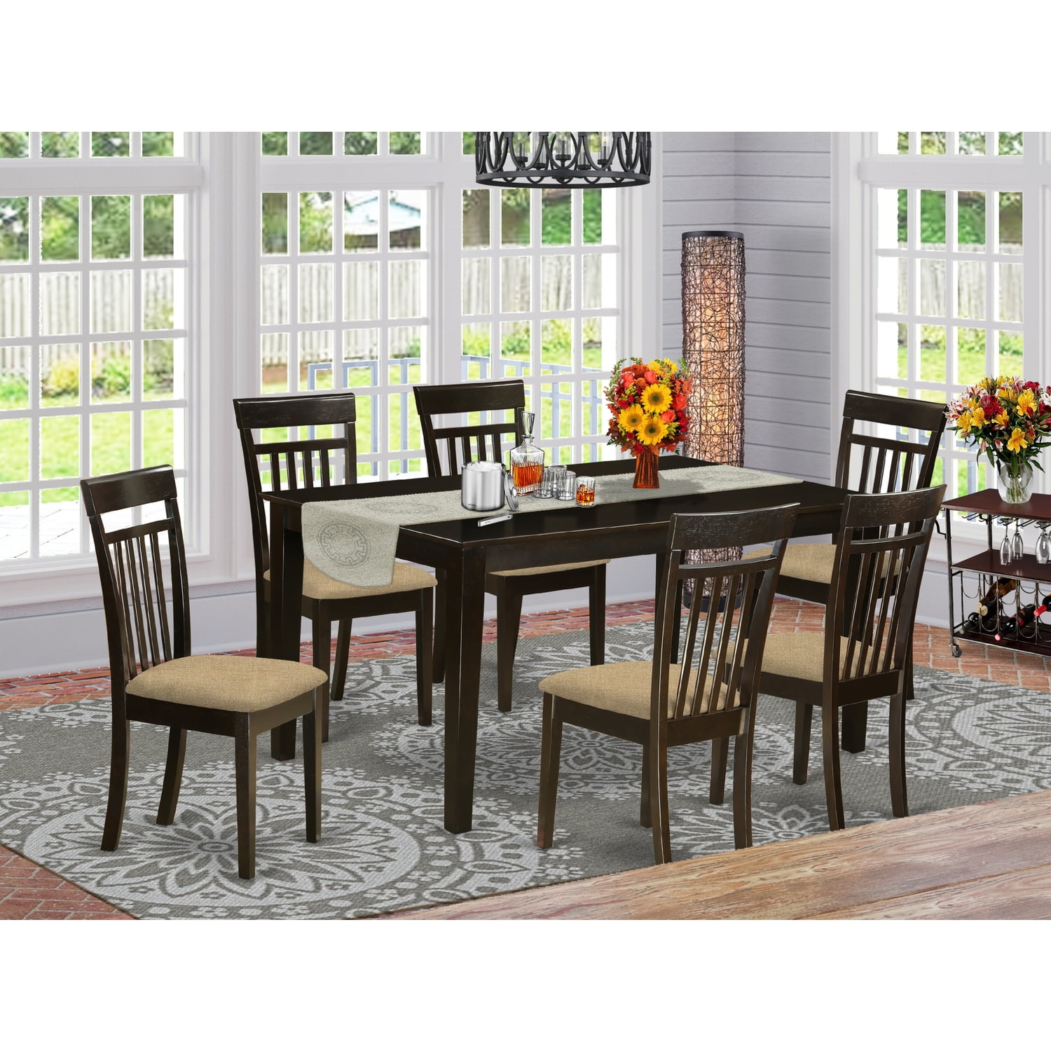 East West Furniture 7 Piece Formal Dining Room Set-Table and 6 Dining ...