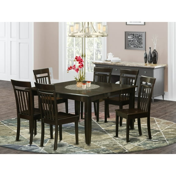 East West Furniture  Dining Table Set Consist of a Square Table with Butterfly Leaf and Dining Chairs (Chair Seat Type Options) PFCA7-CAP-W