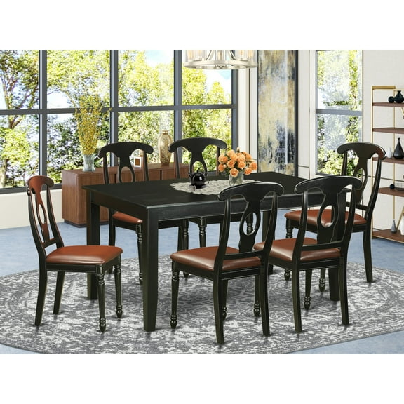 East West Furniture 7 Piece Kitchen Table Set Consist of a Rectangle Dining Table and 6 Faux Leather Dining Chairs, Black