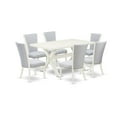thumbnail image 1 of East West Furniture 7-Piece Kitchen Table Set Includes 6 Mid Century Dining Chairs with Upholstered Seat-Rectangular Rectangular Dining Table - Linen White and Wirebrushed Linen White Finish, 1 of 3