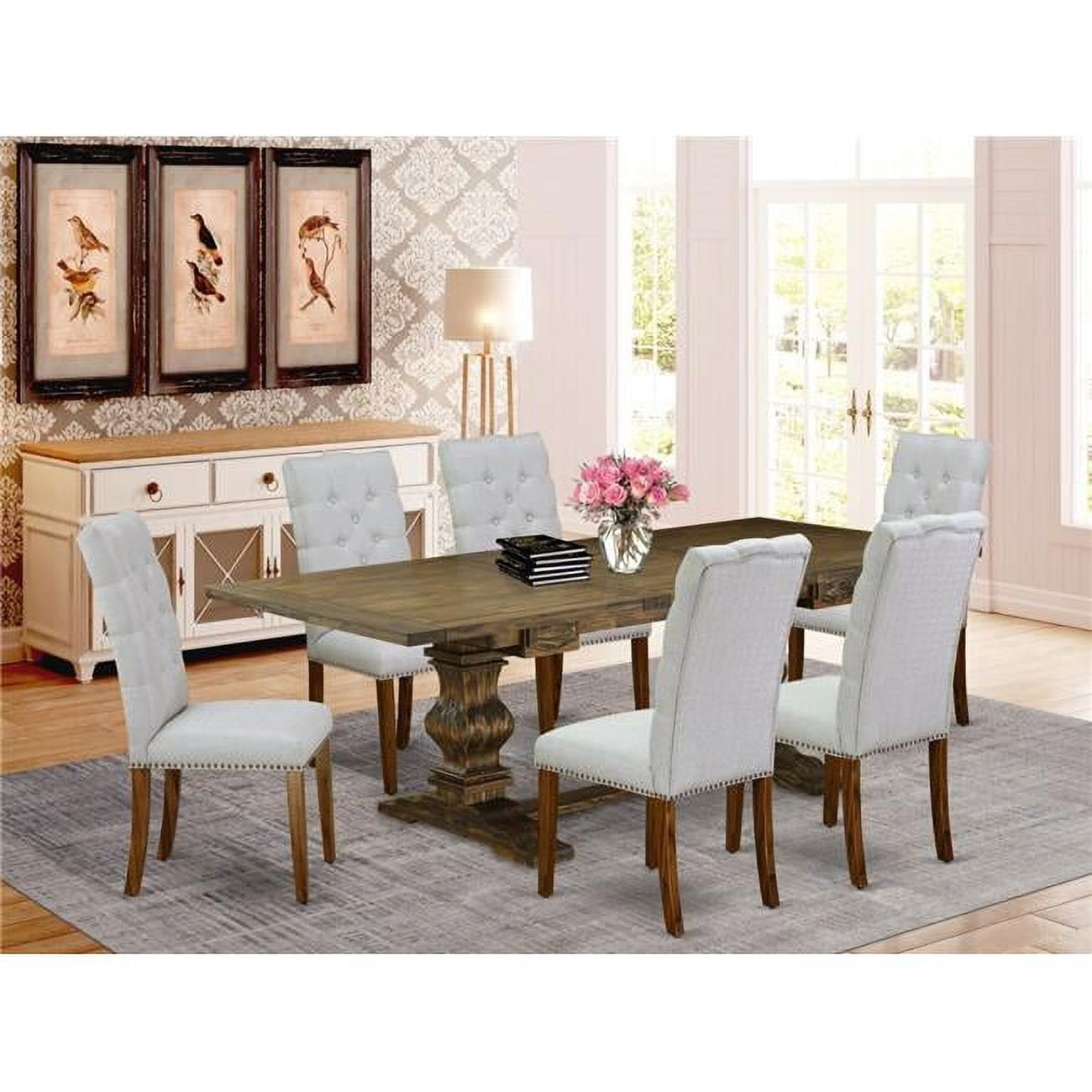 East West Furniture 7 Piece Lassale Dining Table Set Distressed
