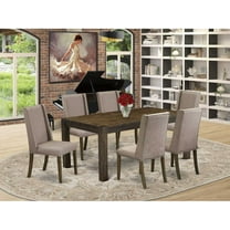 7 Piece Kitchen Table Set - Rustic Wood Dining Table & 6 Fabric Chairs - 40x72 Inch Jacobean-Color:Dark Khaki,Material:Linen