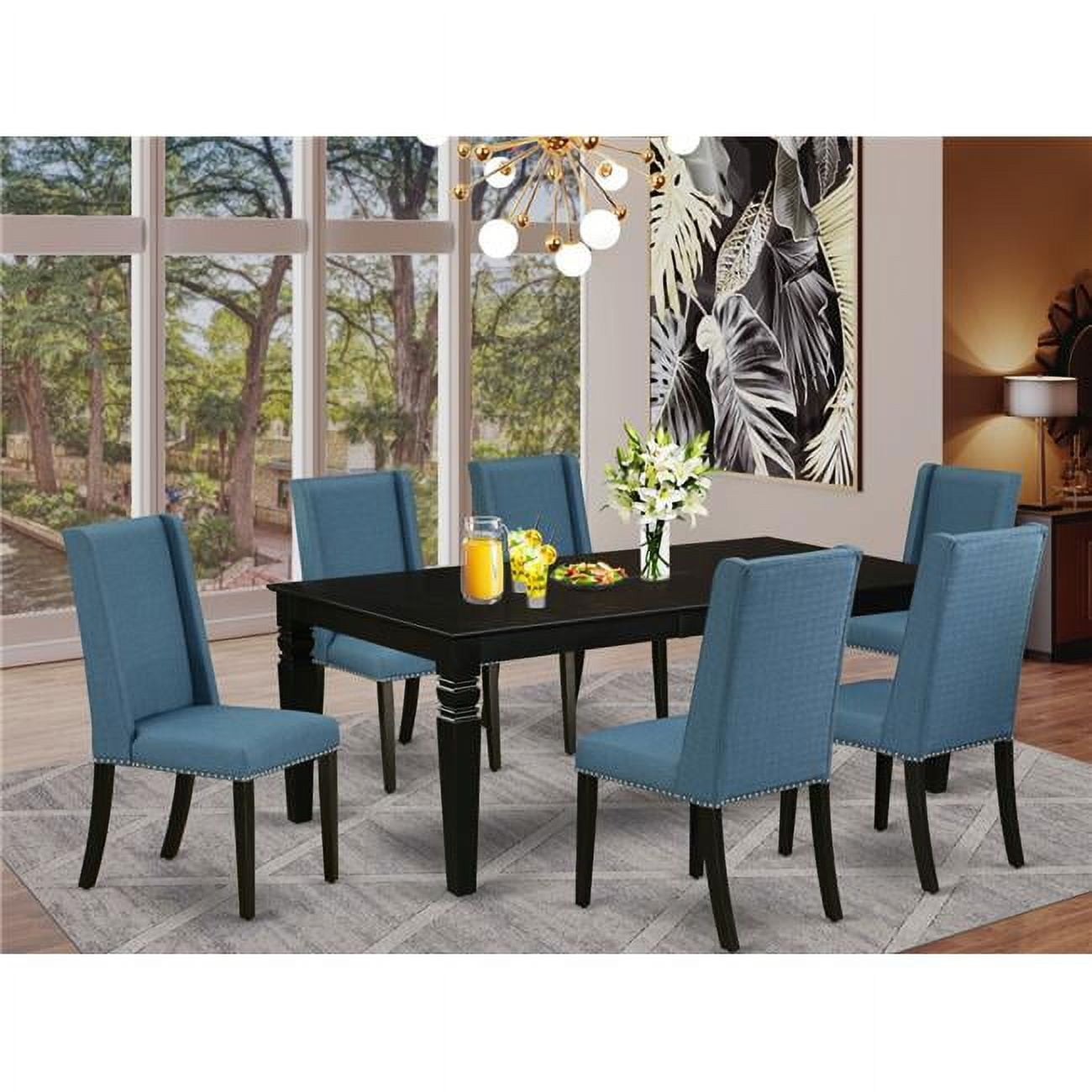 East West Furniture 7 Piece Logan Modern Dining Table Set Black