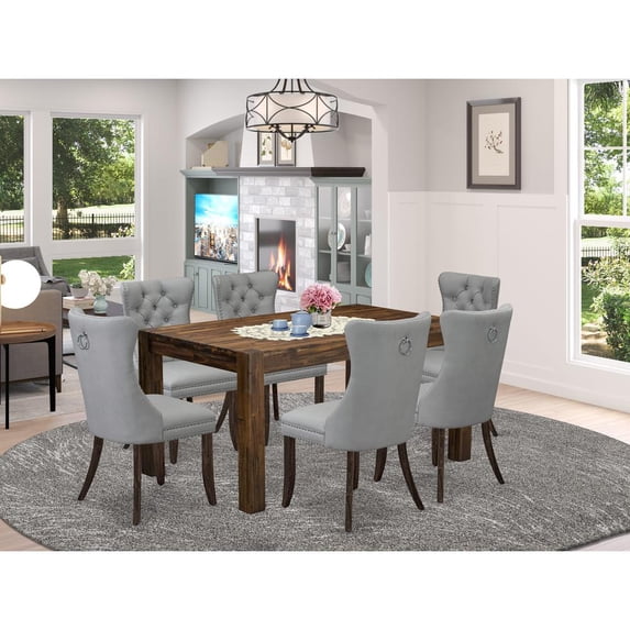 East West Furniture 7 Piece Modern Dining Set Contains a Rectangle Rustic Wood Kitchen Table