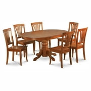 East West Furniture 7 Piece Modern Dining Table Set- an Oval Wooden Table and 6 Dining Chairs, Saddle Brown Seat Options AVON7-SBR-W
