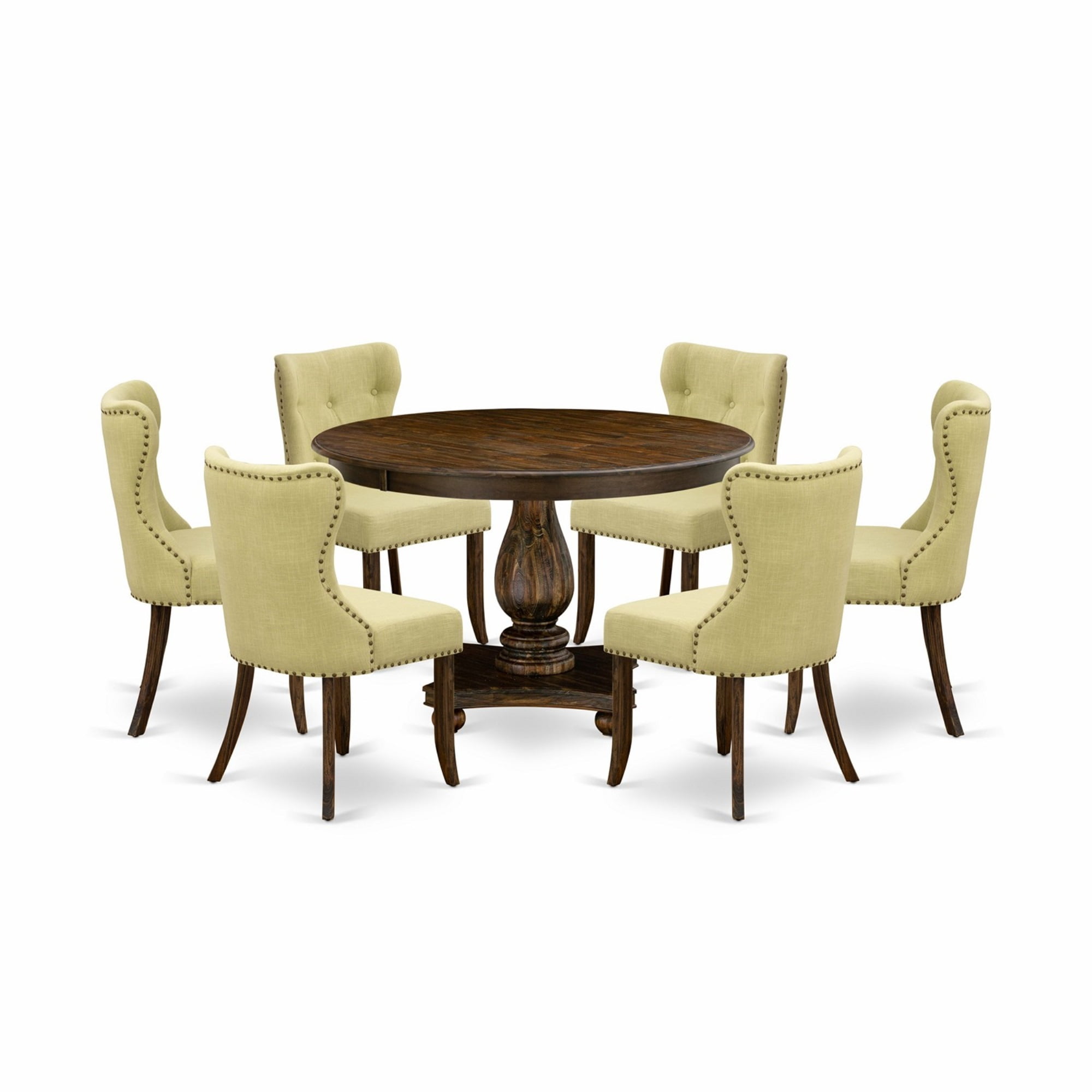 East West Furniture 7Piece Pedestal Set Round Dining Room