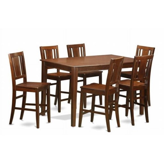 East West Furniture  7 Piece Pub Table Set- Counter Height Table and 6 Counter Height Chair - Mahogany