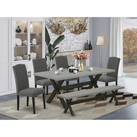 East West Furniture V-Style 7-piece Dining Room Table Set in Dark Gotham Gray