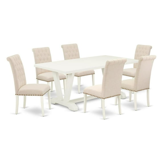 East West Furniture V027BR202-7 - 7-Piece Dining Room Table Set - 6 Dining Chairs and Small a Rectangular Table Hardwood Structure