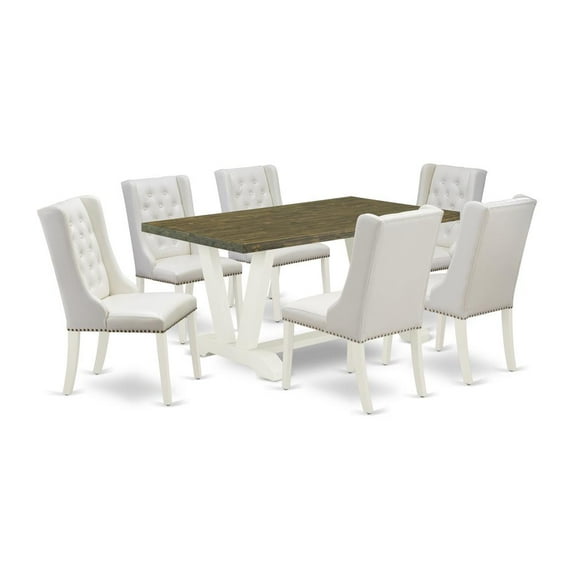 East West Furniture V-Style 7-piece Wood Kitchen Set with Leather Seat in White