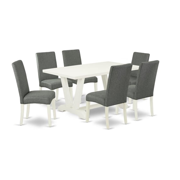 East West Furniture V-Style 7-piece Wood Dining Set in Gray Smoke