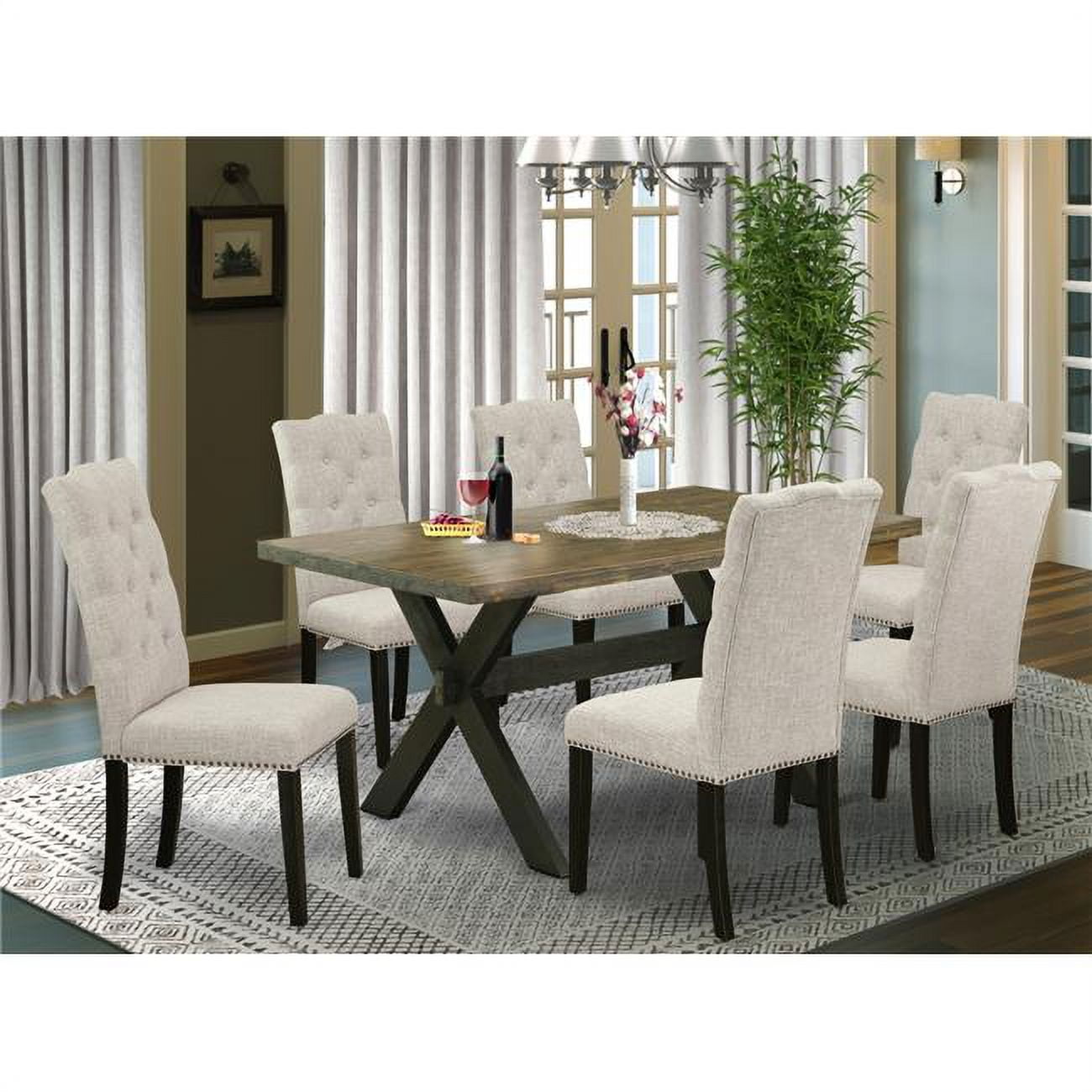 East West Furniture 7 Piece XStyle Dining Table Set Dark Khaki