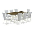 thumbnail image 1 of East West Furniture 9-Pc Dining Table Set Consists of 8 Dining Chairs with Upholstered Seat-Rectangular Rectangular Dining Table - Distressed Jacobean and Wirebrushed Linen White Finish, 1 of 3