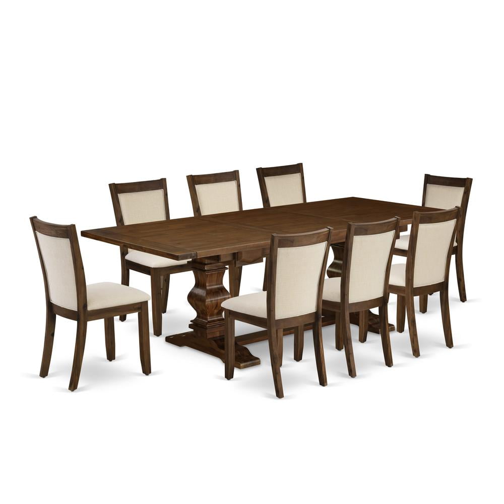 Antique Walnut Dining Chairs with Light Beige Linen Upholstery