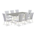 thumbnail image 1 of East West Furniture 9-Piece Dining Room Set Includes 8 Mid Century Dining Chairs with Upholstered Seat and Stylish Back-Rectangular Dining Room Table - Cement and Wirebrushed Linen White Finish, 1 of 3