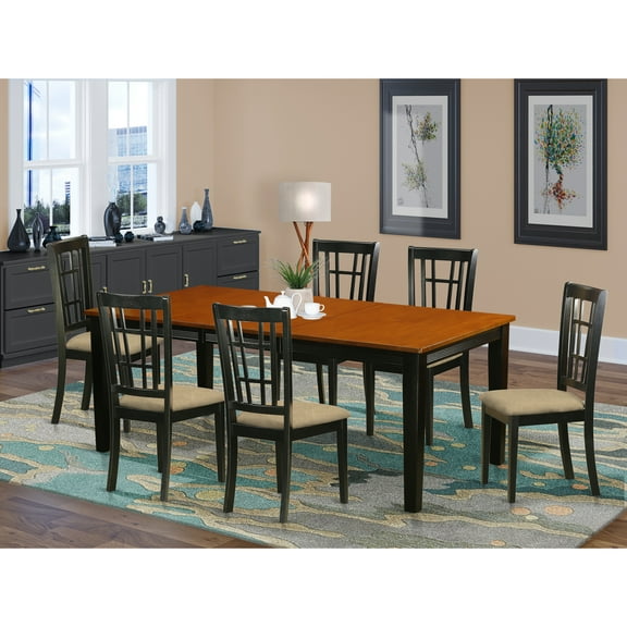 East West Furniture  9 Piece Dining Room Table Set- a Rectangle Kitchen Table and 8 Dining Chairs, Black & Cherry(Seat Options) QUNI9-BCH-C