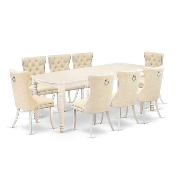 East West Furniture 9 Piece Kitchen Table Set Contains a Rectangle Dining Table with Butterfly Leaf