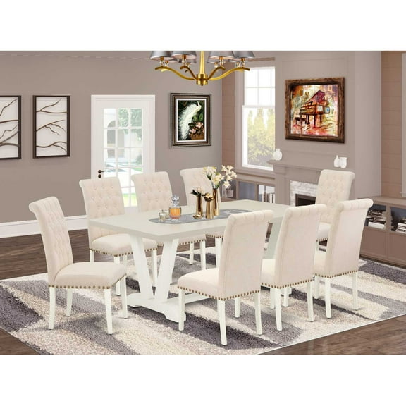 East West Furniture V727FL716-9 - 9-Piece Modern Dining Table Set - 8 Parson Chairs and a Rectangular Dining Table Solid Wood Frame