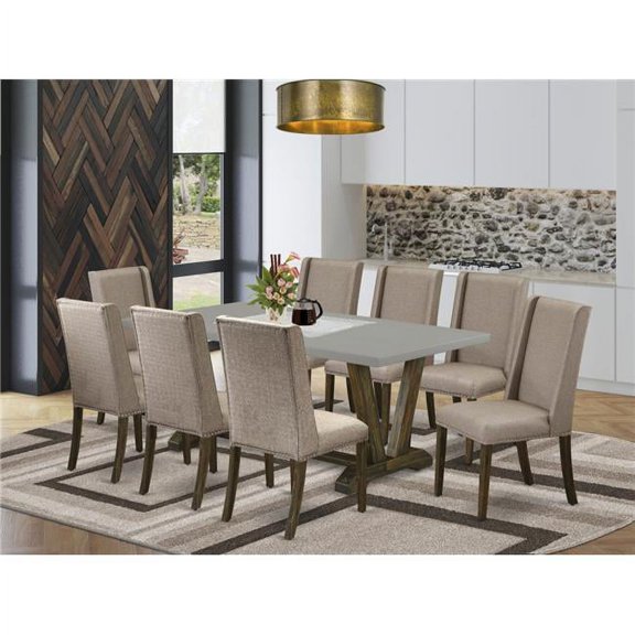 East West Furniture  9 Piece V-Style Rectangular Dining Table Set - Dark Khaki