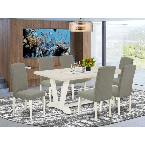 East West Furniture X-Style 9-piece Wood Dining Table Set in Dark Khaki Brown