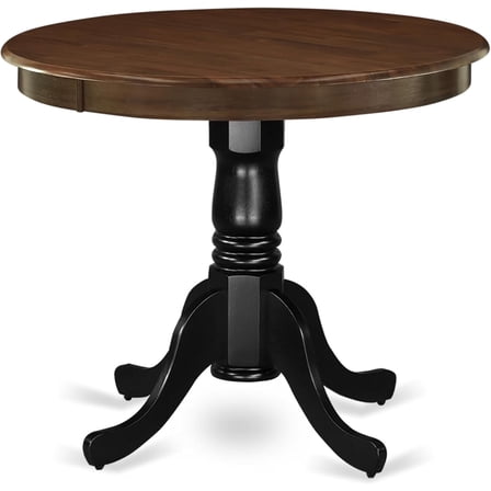 East West Furniture AMT-WBK-TP Antique Dining Table - a Round Wooden Table Top with Pedestal Base, 36x36 Inch, Walnut & Black