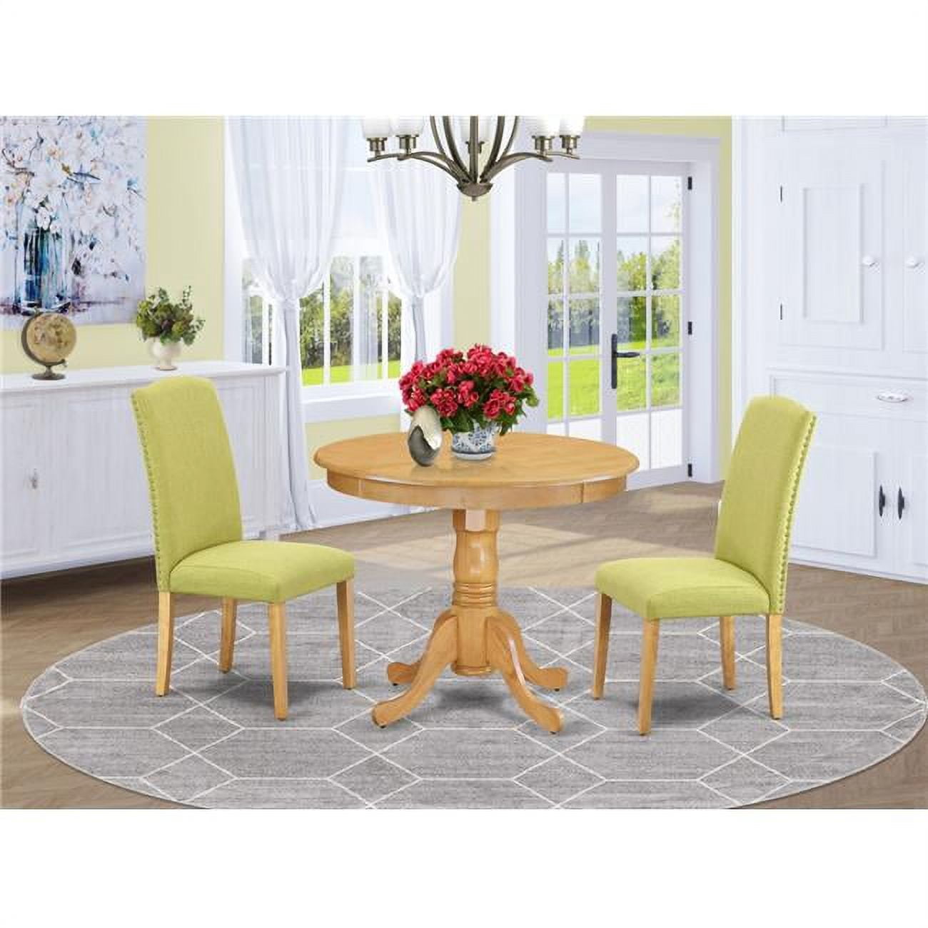 East West Furniture 36 in. Antique Round Dining Table & 2 Parson Chair