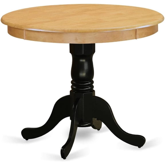 East West Furniture ANT-OBK-TP Antique Modern Dining Table - a Round Kitchen Table Top with Pedestal Base, 36x36 Inch, Oak & Black