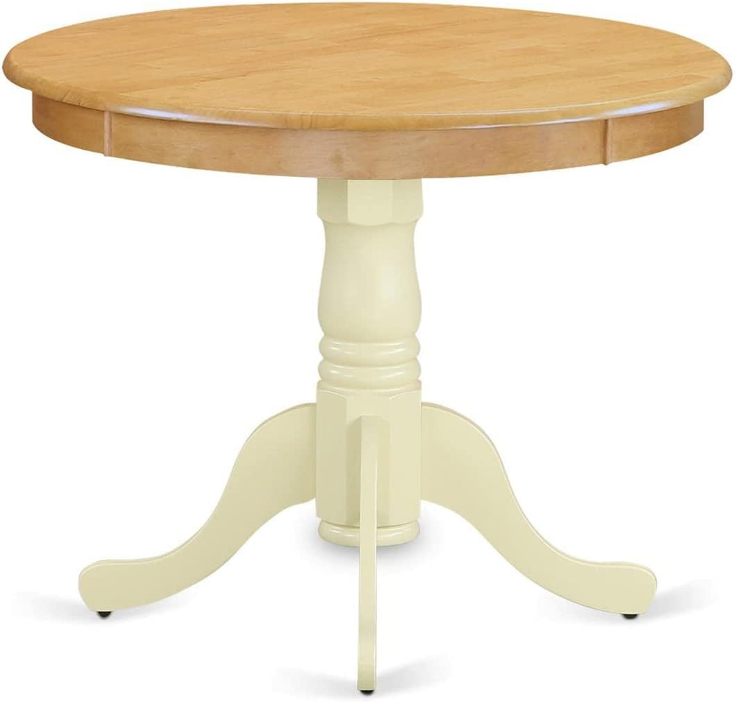 East West Furniture Antique Round Pedestal Dining Table - 36x36 Inch, Cappuccino Finish, Solid Rubber Wood