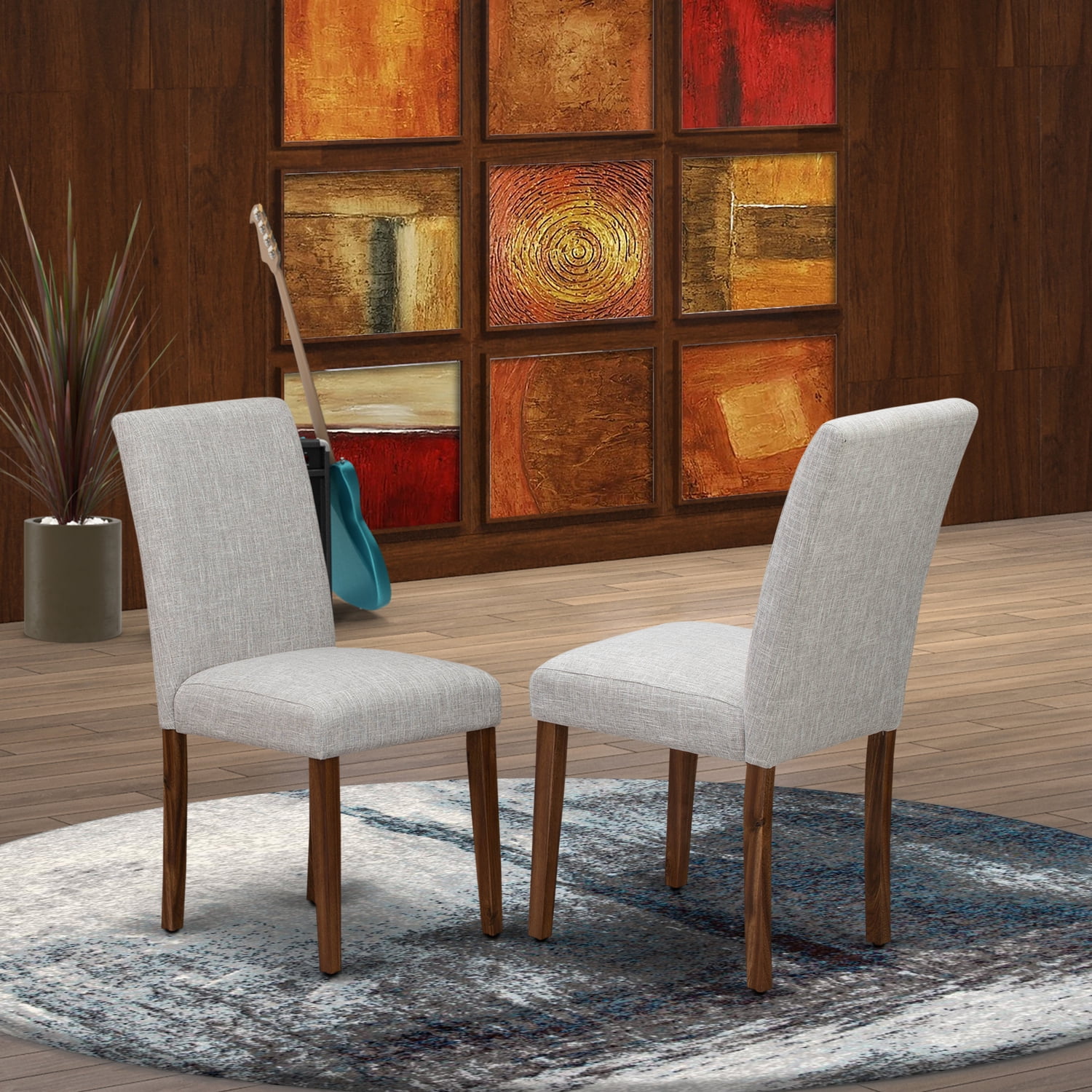 Gray Linen and Wood High Back Parsons Side Chair