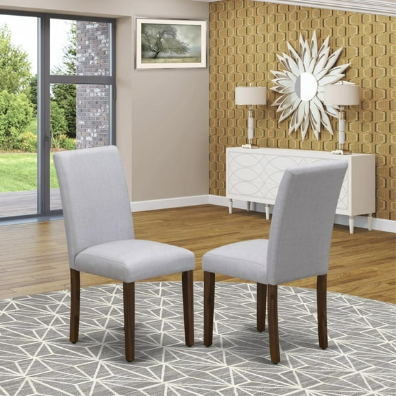 East West Furniture Abbott 35" Linen Dining Chairs in Walnut/Gray (Set of 2)