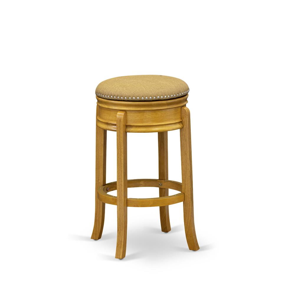Swivel Backless White Leather & Wood 30" Bar Stool