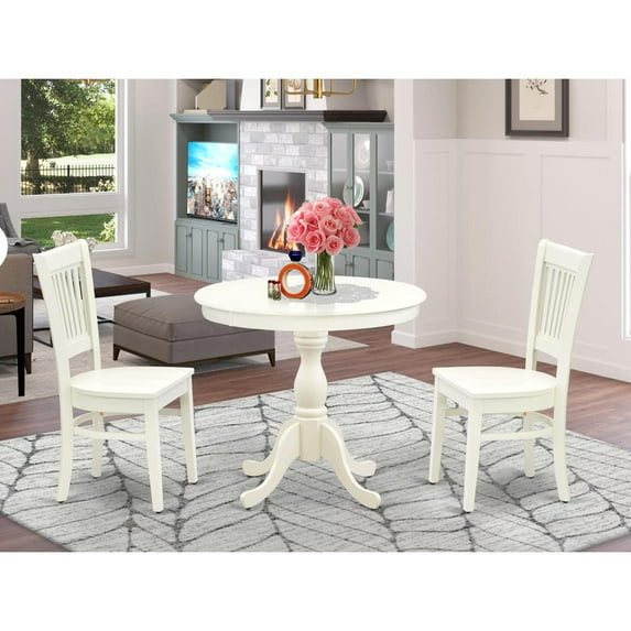East West Furniture Antique 3-piece Asian Solid Wood Dining Set in White