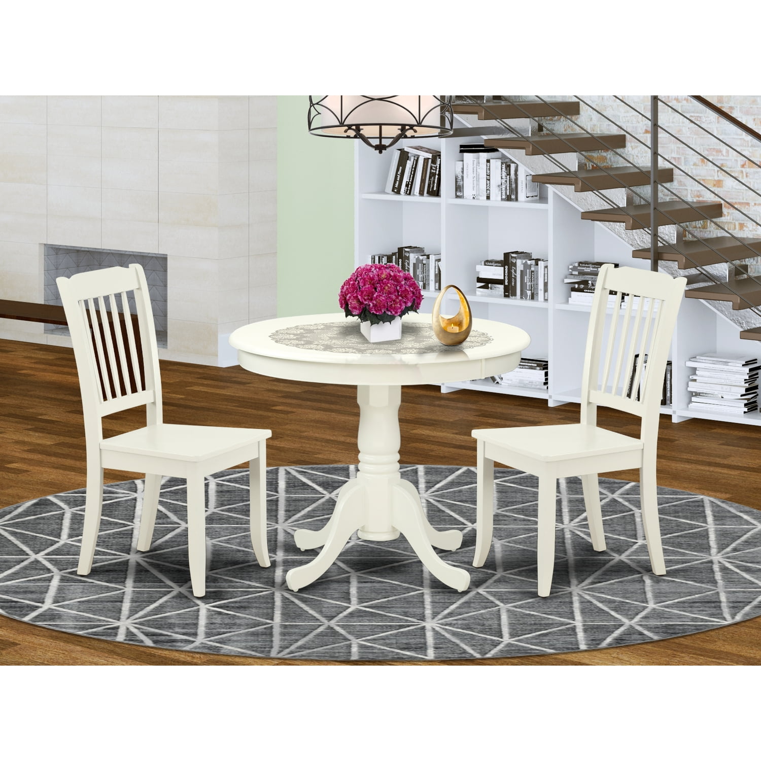 East West Furniture Modern 3-piece Linen White Dining Kitchen Table Set ...