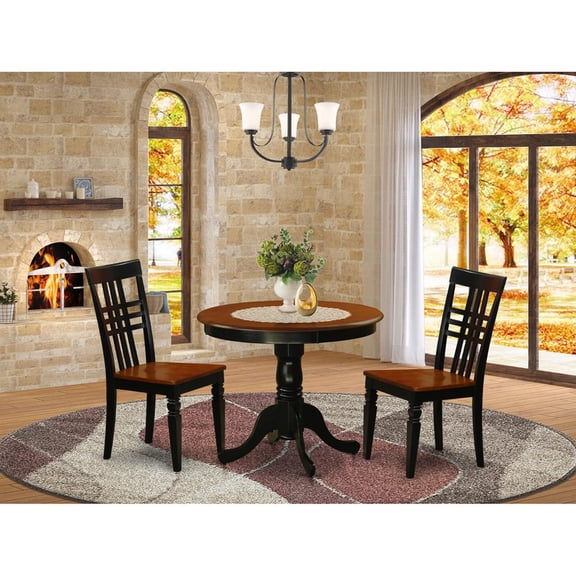 East West Furniture 3  Pc  Kitchen  Table  set  with  a  Table  and  2  Dining  Chairs  in  Black  and  Cherry