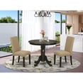 thumbnail image 1 of ANDR3-CAP-03 3Pc Round 36" Table And A Pair Of Parson Chair With Cappuccino Finish Leg And Linen Fabric- Brown Color, 1 of 2