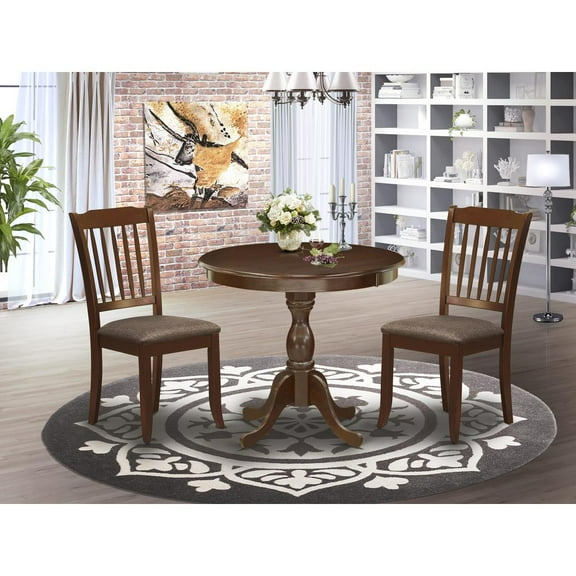 East West Furniture Antique 3-piece Dining Set with Slatted Chairs in Mahogany